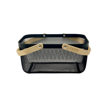 Load image into Gallery viewer, Black Wired Storage Basket With Wooden Handle - Large (7824333111552)