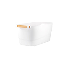 Load image into Gallery viewer, White Storage Tub With Wooden Handle - Medium (7815559840000)
