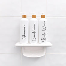 Load image into Gallery viewer, White Pump Bottles with 2 Square Hole Bamboo Tray - 500ml x 2 (7823497232640)