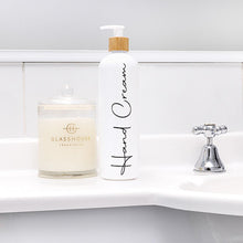 Load image into Gallery viewer, White Pump Bottles with 2 Square Hole Bamboo Tray - 500ml x 2 (7823497232640)