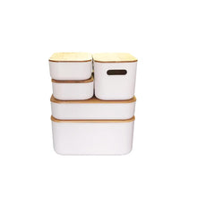 Load image into Gallery viewer, White Storage Container with Bamboo Lid - 5 Piece Value Pack (7836053733632)