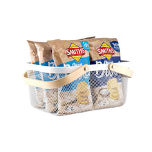 Load image into Gallery viewer, White Wired Storage Basket With Wooden Handle - Large (7815580713216)