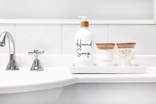 Load image into Gallery viewer, White Pump Bottle with Bamboo Neck - 500ml - SHORT (7874045903104)