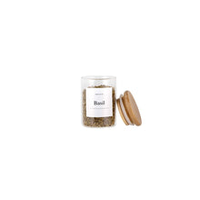 Load image into Gallery viewer, Glass Cannister Storage Jar with Bamboo Lid - 110ml - Herb and Spice (7744317227264)
