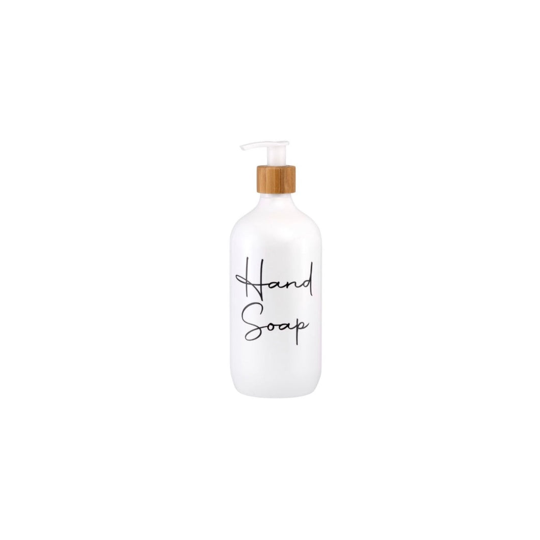 White Pump Bottle with Bamboo Neck - 500ml - SHORT (7874045903104)