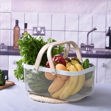 Load image into Gallery viewer, White Wired Storage Basket With Wooden Handle - Large (7815580713216)
