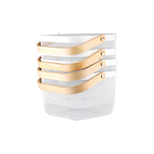 Load image into Gallery viewer, White Wired Storage Basket With Wooden Handle - Small - 4 Pack (7815582351616)
